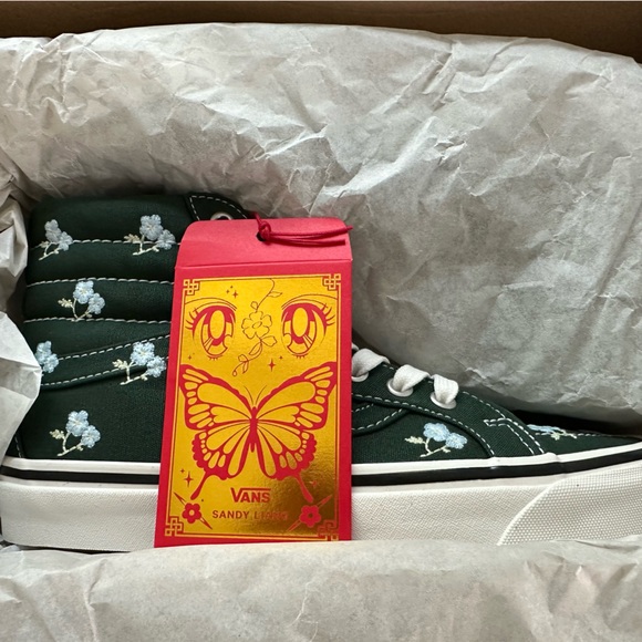 Vans Sandy Liang dark green floral high tops NWT 7/8.5 - Picture 3 of 5